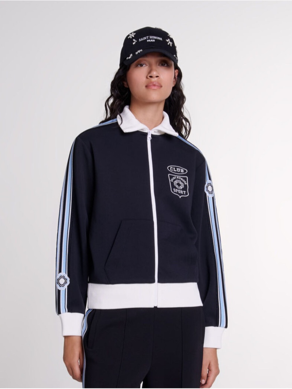 Maje Club Sport Track Jacket with Light Blue Stripes